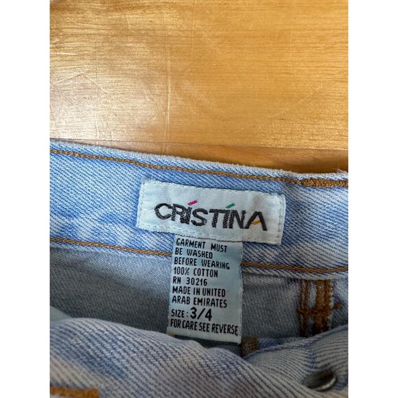 Vintage 90s Jean Shorts by Cristina, High Rise Light Wash Cutoff, W24", Fits 0-2 - Picture 6 of 10